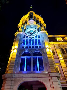 Astronomical clock in the centre of Batumi at night