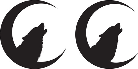 Two wolves howling at the moon silhouette © RR Design