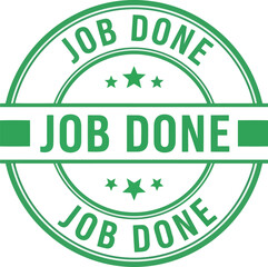 Green circular rubber stamp graphic with the words job done repeated three times signifying completion and success