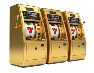  Collection of Multiple Golden Slot Machines in Row, Transparent PNG