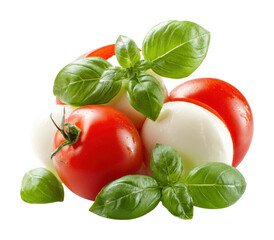 Fresh mozzarella basil and tomatoes a bright kitchen experience isolated on transparent background