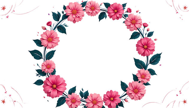 Hand Drawn Floral Wreath with Pink and Red Flowers, Transparent Background PNG for Banners, Invitations, and Decorative Designs.
