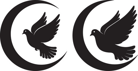 Obraz premium Two doves flying through crescent moons silhouette