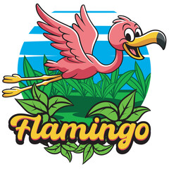 Retro Mascot Badge of Flamingo