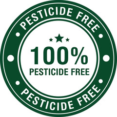 Green circular badge with white text indicating 100 percent pesticide free product certification and quality assurance