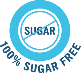 Clean and modern circular badge indicating 100 percent sugar free with a crossed out sugar symbol