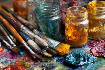 Artist's paintbrushes and palette