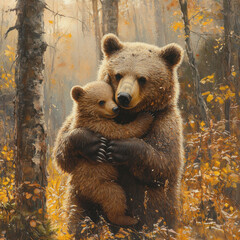 Fototapeta premium Bear hugging bear in painting.