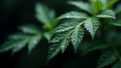 Morning Dew on Lush Green Foliage, Nature Close Up