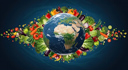 Fototapeta premium Nourishing our planet with a vibrant harvest of fresh vegetables encircling the Earth, symbolizing global health and sustainable agriculture