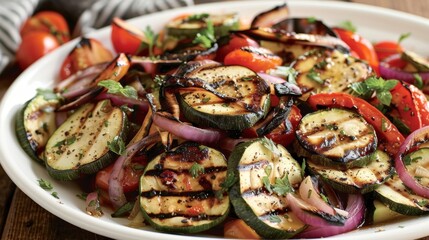 Savor the smoky essence of grilled vegetables in this mouthwatering salad dish.