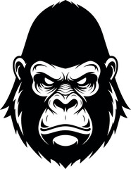 Fierce gorilla head portrait in bold black and white graphic style for powerful branding