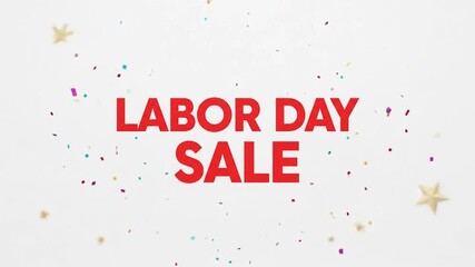 Labor Day sale banner with confetti and stars on white background