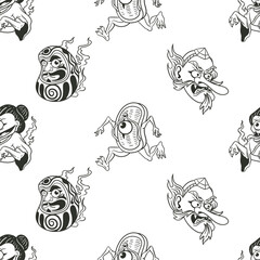 Seamless Pattern of Japanese Folklore Monster Characters