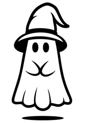 Ghost in pointed wizard hat magical halloween phantom with mystical charm