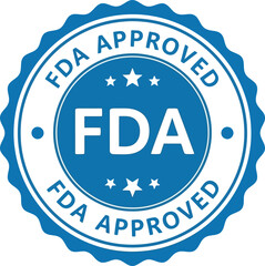 Official blue circular seal with the text fda approved prominently displayed signifying regulatory compliance and quality assurance for products