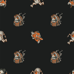 Japanese Yokai and Lucky Charm Seamless pattern