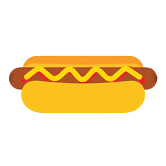 Simple Hot Dog Vector Illustration with Mustard and Ketchup - Fast Food Graphic for Menu Design
