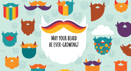 Colorful Beards and Mustaches Pattern with 'May Your Beard Be Ever-Growing' Message