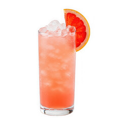 Pink grapefruit cocktail with ice and a grapefruit slice garnish, isolated on transparent background