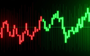 Glowing red green candlestick financial market chart data trading finance stock economy