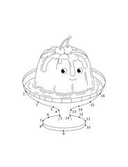 Adorable Cherry-Topped Jelly Dessert:  Cute Cartoon Connect-the-Dots Illustration for Kids' Activities.