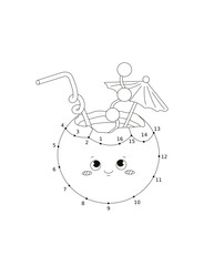 Cute Cartoon Coconut Connect the Dots Coloring Page for Kids – Fun Printable Activity Worksheet, Educational Dot to Dot Puzzle, Kawaii Food Line Art Illustration for Children