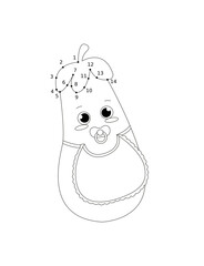 Cute Cartoon Eggplant Connect the Dots Coloring Page for Kids – Fun Printable Activity Worksheet, Educational Dot to Dot Puzzle, Kawaii Food Line Art Illustration for Children