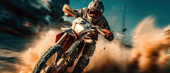 Thrilling biker speeds through dirt