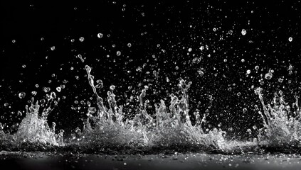 Water splashes on a dark surface