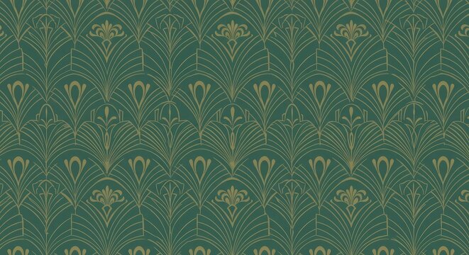 Fototapeta Elegant Art Deco Pattern: Gold Lines on Teal Green Background