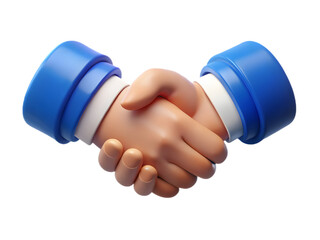 Two cartoon hands shaking in a friendly business agreement, symbolizing partnership and success, isolated on a transparent background