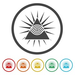 Masons symbol All seeing eye of God icon. Set icons in color circle buttons