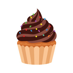 Chocolate Cupcake Vector Illustration with Sprinkles - Sweet Dessert Graphic for Bakery and Party Designs