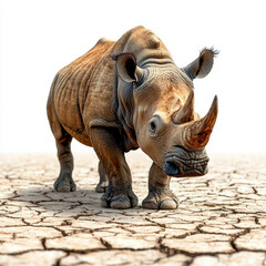 Fototapeta premium Rhino standing on dry land.