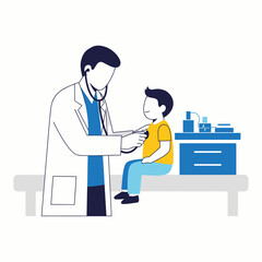 Male Doctor Giving a Vaccine or Medicine to a Child Patient in a Clinic.