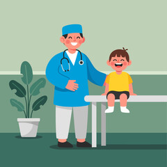 Cheerful Pediatrician with Stethoscope and a Happy Boy Patient