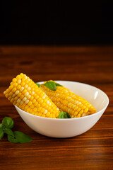 yellow corn in a plate close-up