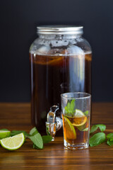Kombucha with kombucha and mint on a rustic table