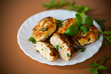 Fried chicken cutlets for dinner top view isolated