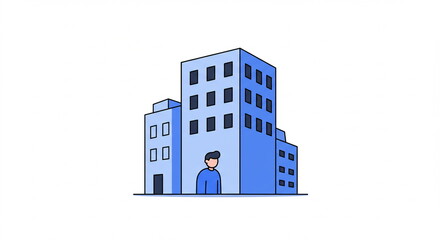 Cartoon Style Business Buildings with Employee Illustration