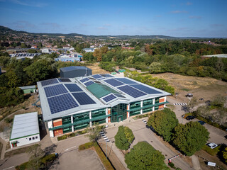 Large business park with warehouse units, industrial estate buildings, distribution centre,...