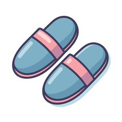 Pair of Blue Slippers with Pink Straps Isolated on White Background footwear shoe