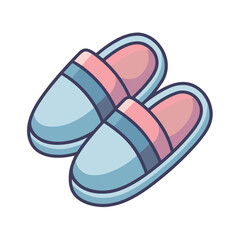 Pair of light blue and pink house slippers with dark blue outlines footwear comfort