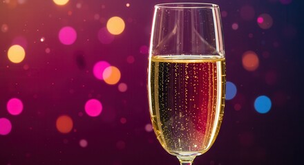Closeup of a champagne glass filled with sparkling wine, perfect for celebrating a special occasion, toasting to success, or enjoying a luxurious moment