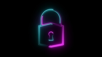 A vibrant neon lock icon glowing in electric blue, symbolizing security and privacy, with a sleek modern design, radiating digital protection in a futuristic style.  © SHAMIM
