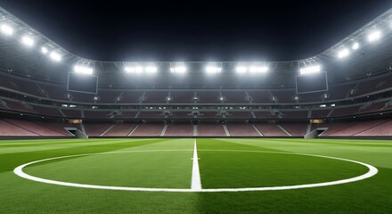 Obraz premium Empty soccer stadium under bright lights at night