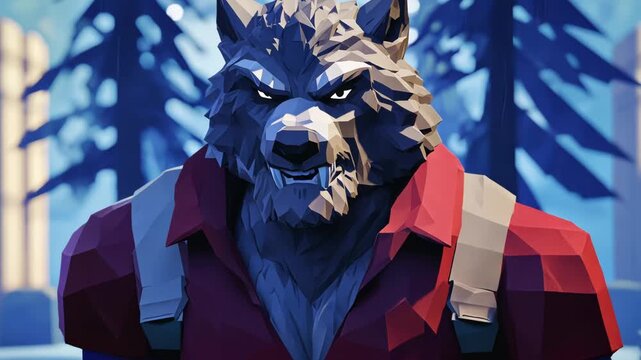 Whimsical Colorful 3D Low-Poly Wolf Animation Art
