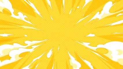 Gardinen Pop Art 放射状に広がる煙のエフェクトの背景イラスト_黄色_16:9  © ふわぷか
