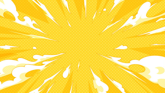 Fototapeta 放射状に広がる煙のエフェクトの背景イラスト_黄色_16:9